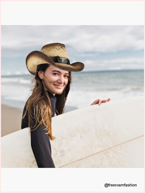 Straw Cowboy Hat with 3 Decorative Bands, Adjustable Sizing, Wide Brim main image 7